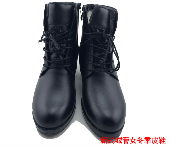 新式城管女冬季皮靴 城市管理行政执法专用皮靴 女制式城管保暖皮鞋