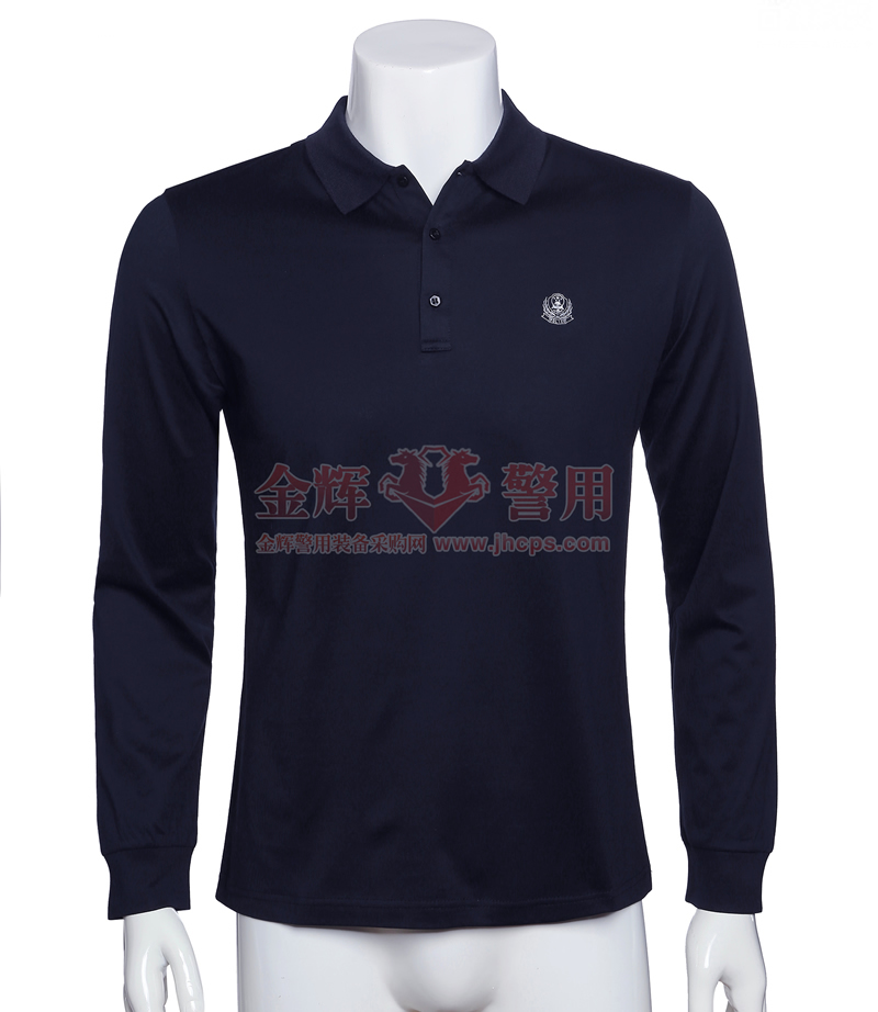 警察长袖纯棉警徽POLOT恤衫，警用翻领制式长袖新型制服，新款公安立领长袖PO