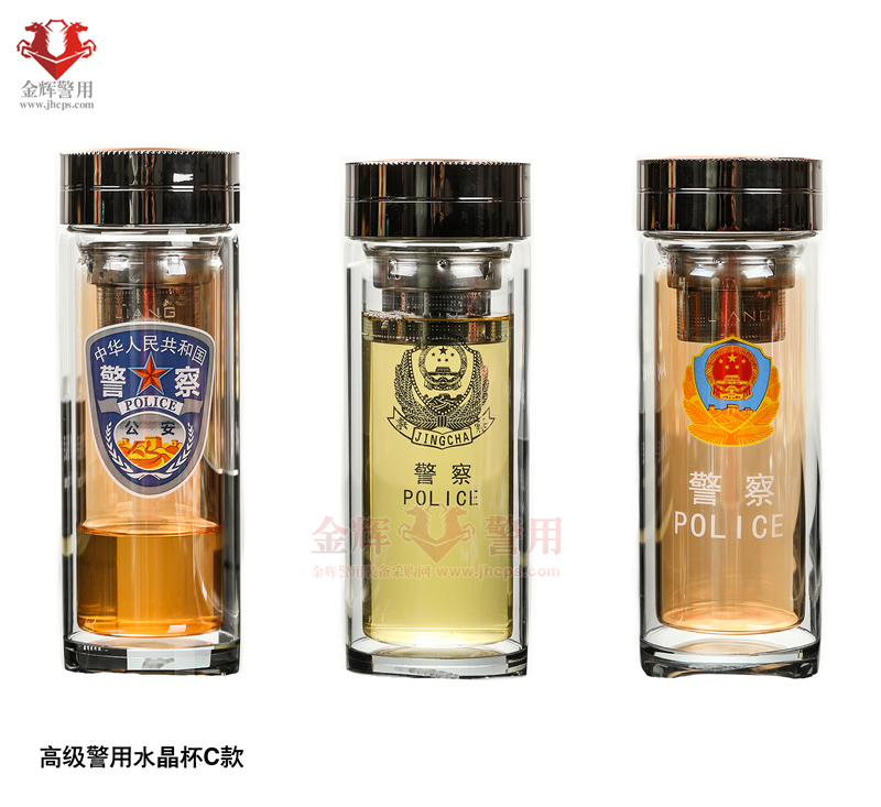 原装警察高鹏硅水晶玻璃杯 正品警用玻璃水杯 彩色警徽工艺水杯 正品警用水晶杯 